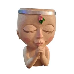 Meditating Lady Face Resin Head Planter Pot for Indoor Outdoor Plants Flowers